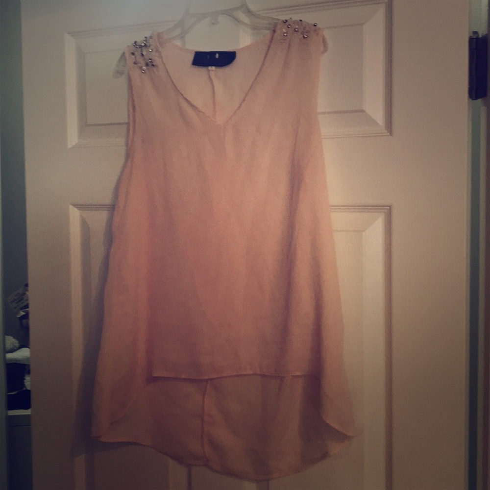 Blush, hi-lo, sleeveless blouse